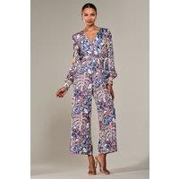 Jolie Moi Women's Jersey Wrap Front Long Sleeve Jumpsuit | Size: 12