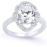 Jewelco London Women's Silver Oval CZ Solitaire Engagement Ring in White | Size: O