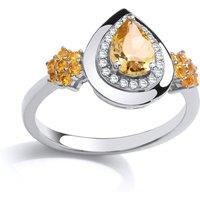 Jewelco London Women's Silver Golden Yellow Pear CZ Tears of Joy Halo Dress Ring | Size: P