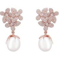 Latelita Women's Flowers Pearl Earrings Rosegold White