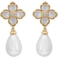Latelita Women's Flower Clover Pearl Drop Earrings Mother Of Pearl Gold in White