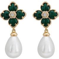 Latelita Women's Flower Clover Pearl Drop Earrings Malachite Gold in Green