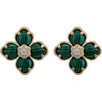 Latelita Women's Flower Clover Malachite Stud Earrings Gold in Green