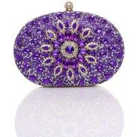 AJVANI Women's Diamante Embellished Oval Prom Clutch Bag in Aubergine