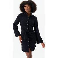 Gini London Women's Black Button Front Belted Corduroy Shirt Dress | Size: 8