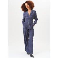 Gini London Women's Blue Long Sleeves Zip Front Cord Jumpsuit | Size: 8