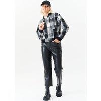 Gini London Women's Black Contrast Rib Check Bomber Jacket | Size: Medium/Large