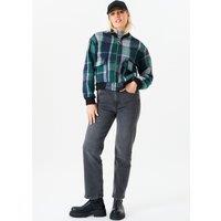 Gini London Women's Green Contrast Rib Check Bomber Jacket | Size: S/M