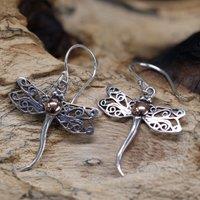 KDMD Women's Silver & Gold Earring - Dragonflies