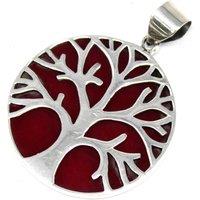KDMD Women's Tree of Life Silver Pendant 30mm - Coral Effect in Maroon