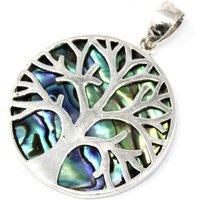 KDMD Women's Tree of Life Silver Pendant 30mm - Abalone in Green