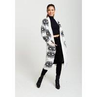 Liquorish Women's Eye Pattern Longline Cardigan In White | Size: Medium
