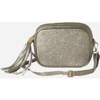 Sarta Women's Beau Metallic Italian Leather Crossbody Camera Bag - Grey in Metallics