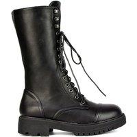 XY London Women's 'Vera' Mid-Calf Combat Heeled Ankle Boots in Black | Size: 4