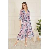 Yumi Women's Blush Floral Kimono Dipped Hem Dress in Pink | Size: 10
