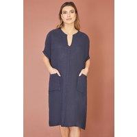 Yumi Women's Navy Italian Linen Tunic With Front Pockets | Size: Small