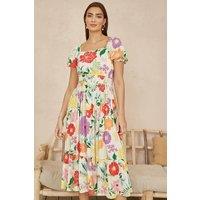 Yumi Women's White Big Floral Midi Dress | Size: 14