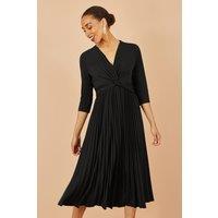 Yumi Women's Black Jersey Knot Waist Pleated Midi Dress | Size: 12