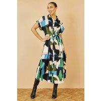 Yumi Women's Blue Brushstroke Print Relaxed Midi shirt Dress | Size: 24