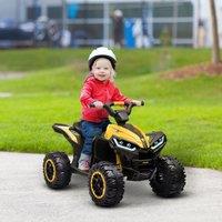 HOMCOM Women's 12V Quad Bike, Ride-On ATV w/ Forward Reverse Function Music in Yellow