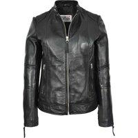 House of Leather Women's Women's Real Leather Biker Jacket Connie White 8 in Black | Size: 12