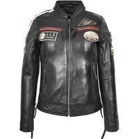 House of Leather Women's Real Leather Biker Jacket with Badges Rosa Red 12 in Black