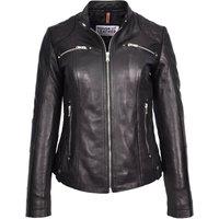 House of Leather Women's Real Leather Quilted Biker Jacket Fiona Tan 14 in Black | Size: 10