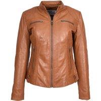 House of Leather Women's Real Leather Quilted Biker Jacket Fiona Tan 14 | Size: 16