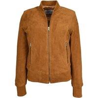 House of Leather Women's Goat Suede Bomber Jacket Faye Cognac 18 in Tan