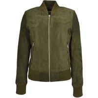 House of Leather Women's Goat Suede Bomber Jacket Faye Cognac 18 in Green | Size: 12
