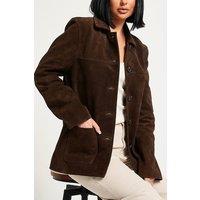 Barneys Originals Women's Buffalo Suede Car Coat in Brown | Size: 12