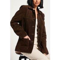 Barneys Originals Women's Buffalo Suede Car Coat in Brown | Size: 14
