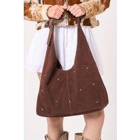 Barneys Originals Women's Real Suede Shoulder Bag With Studs in Brown