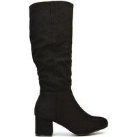 XY London Women's 'Jackie' Ruched Mid Block High Heel Knee High Boots in Jet Black | Size: 8