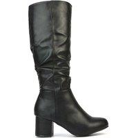 XY London Women's 'Jackie' Ruched Mid Block High Heel Knee High Boots in Black | Size: 5