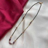 The Colourful Aura Women's Black bead 18ct gold plated crystal slim mangalsutra necklace