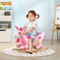 HOMCOM Women's Rocking Horse, Plush Ride On Unicorn with Songs, Seatbelt, Pink | Size: 700mm