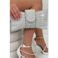 Love Lemonade Women's Sparkly Pearl Bow Clutch Bag in Silver