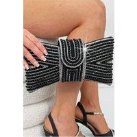 Love Lemonade Women's Sparkly Pearl Bow Clutch Bag in Black