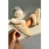 Love Lemonade Women's Crystal Trim Soft Touch Slippers in Nude | Size: 3