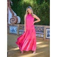 Finding Friday Women's Textured Halterneck Tiered Maxi Dress in Dark Pink | Size: 8