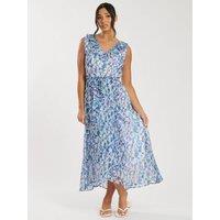 South Beach Women's Printed Chiffon Frill Wrap Midi Dress in Blue | Size: 8