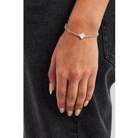 Cernucci Women's Pink Enamel Motif Rolo Link Bracelet - 10mm in Metallic Silver | Size: 6 inches