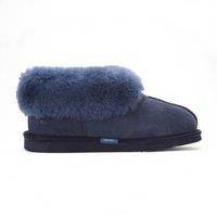 Infinity Leather Women's Sheepskin Suede Ankle Slip-On Bootie Winter - Glacier in Navy | Size: 6