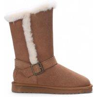Infinity Leather Women's Genuine Sheepskin Suede Calf Winter Warm Boots - Redwood in Tan | Size: 4