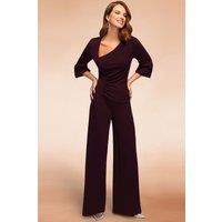 Hot Squash Women's Ruched Jumpsuit with Sleeves in Purple | Size: 14