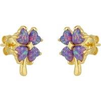 Spero London Women's Pink Purple Opal Four Leaves Clover Sterling Silver Stud Earrings in Gold