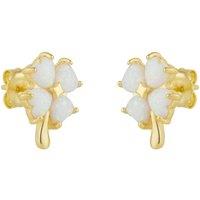 Spero London Women's White Opal Four Leaves Clover Sterling Silver Stud Earring in Gold