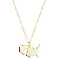 Spero London Women's Love USA (America) Map Heart Necklace Sterling Silver in Gold