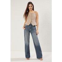 WOVCOR Women's Faded Vintage High Waisted Wide Leg Jeans in Indigo | Size: 12